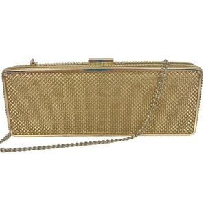 WHITING & DAVIS Gold Rectangular Box Clutch